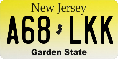 NJ license plate A68LKK