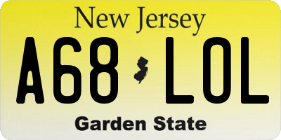 NJ license plate A68LOL