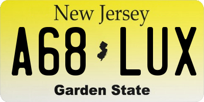 NJ license plate A68LUX