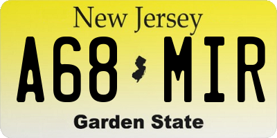 NJ license plate A68MIR