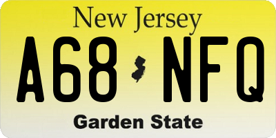NJ license plate A68NFQ