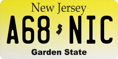NJ license plate A68NIC