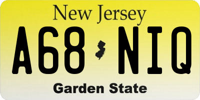 NJ license plate A68NIQ