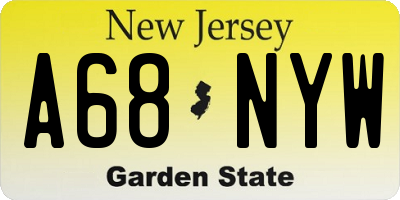 NJ license plate A68NYW