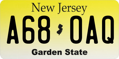 NJ license plate A68OAQ