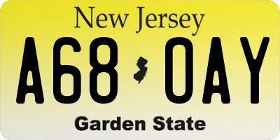 NJ license plate A68OAY
