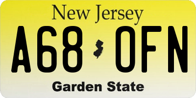 NJ license plate A68OFN