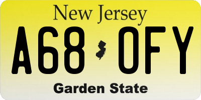 NJ license plate A68OFY
