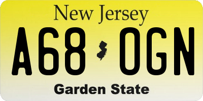 NJ license plate A68OGN