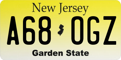 NJ license plate A68OGZ