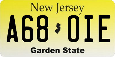 NJ license plate A68OIE
