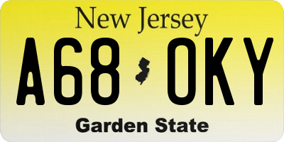 NJ license plate A68OKY