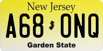 NJ license plate A68ONQ