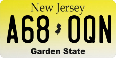 NJ license plate A68OQN