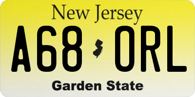 NJ license plate A68ORL
