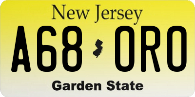 NJ license plate A68ORO