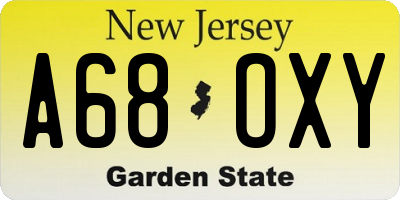 NJ license plate A68OXY