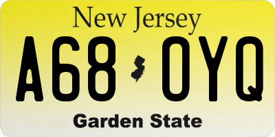 NJ license plate A68OYQ