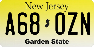 NJ license plate A68OZN