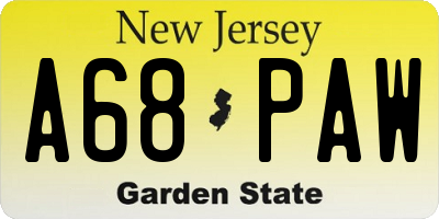 NJ license plate A68PAW