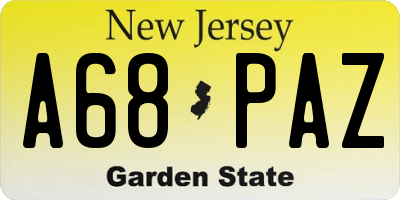 NJ license plate A68PAZ