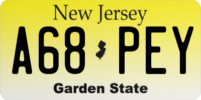 NJ license plate A68PEY