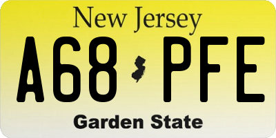 NJ license plate A68PFE