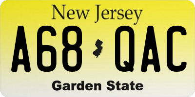 NJ license plate A68QAC