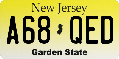 NJ license plate A68QED