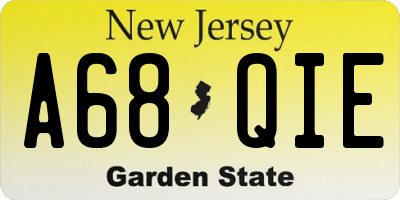 NJ license plate A68QIE