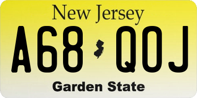 NJ license plate A68QOJ