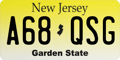 NJ license plate A68QSG
