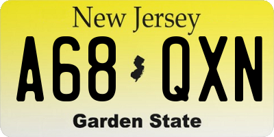 NJ license plate A68QXN