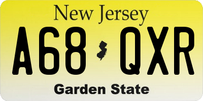 NJ license plate A68QXR