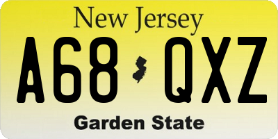 NJ license plate A68QXZ