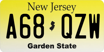 NJ license plate A68QZW