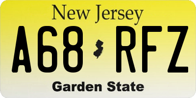 NJ license plate A68RFZ