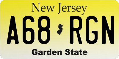 NJ license plate A68RGN