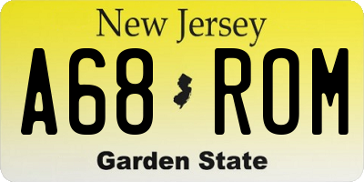NJ license plate A68ROM