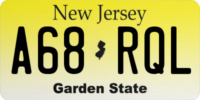 NJ license plate A68RQL