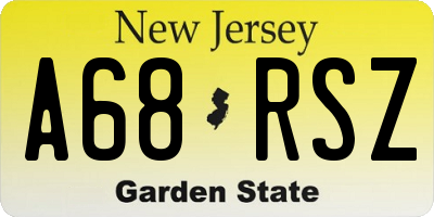 NJ license plate A68RSZ