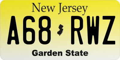 NJ license plate A68RWZ