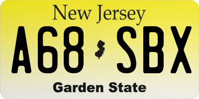 NJ license plate A68SBX