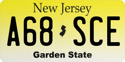 NJ license plate A68SCE