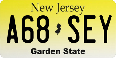 NJ license plate A68SEY