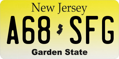 NJ license plate A68SFG