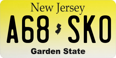 NJ license plate A68SKO