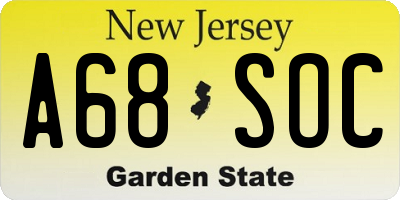 NJ license plate A68SOC