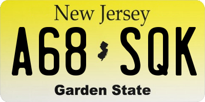 NJ license plate A68SQK