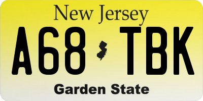 NJ license plate A68TBK